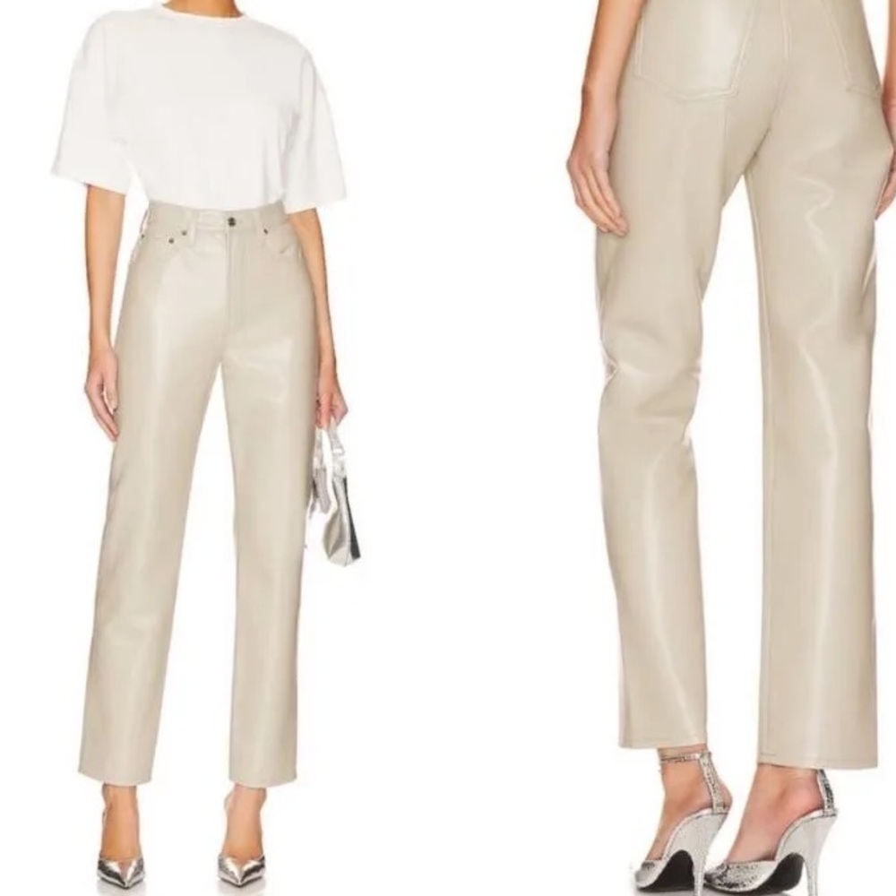 Agolde NWT 90’s Pinch Waist Toast Cream Recycled Leather Blend Straight Pants